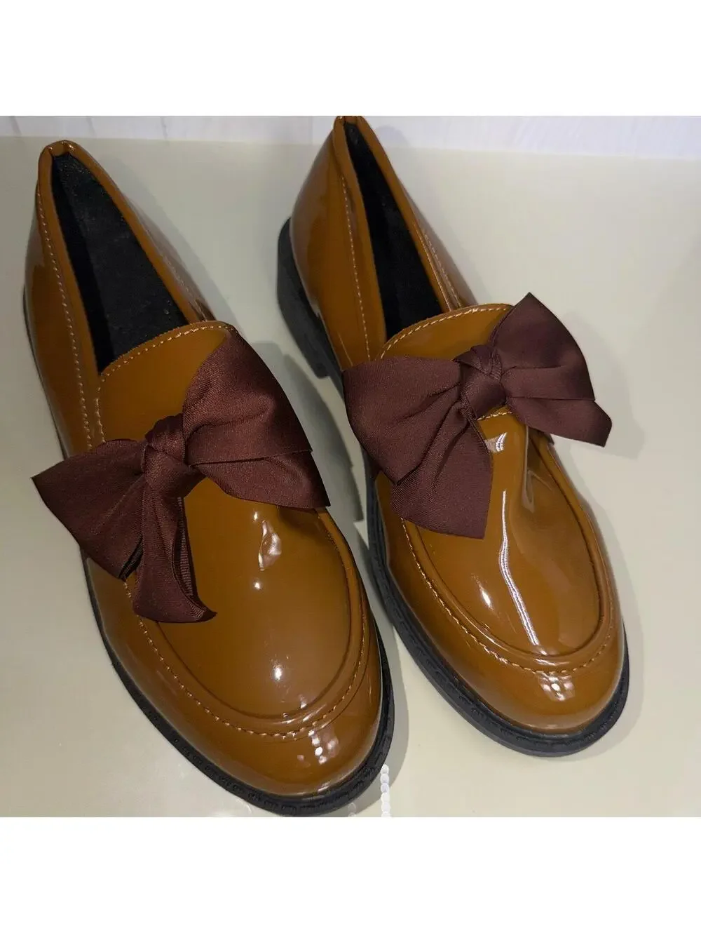 Altaolain Brown Patent Bow Loafers Women’s Size 42 NWOT